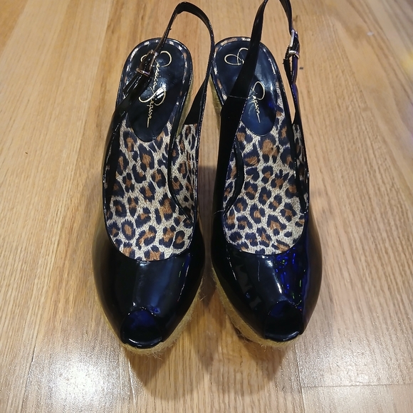 Jessica's Simpson Jungle Wedge Espadrille Patent Leather/Leoapard Shoes Size 8 - Picture 11 of 13